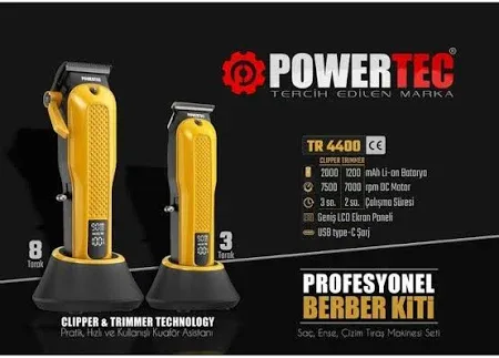 POWERTEC Saç ve sakal tıraş makinesi ikili set TR-4400