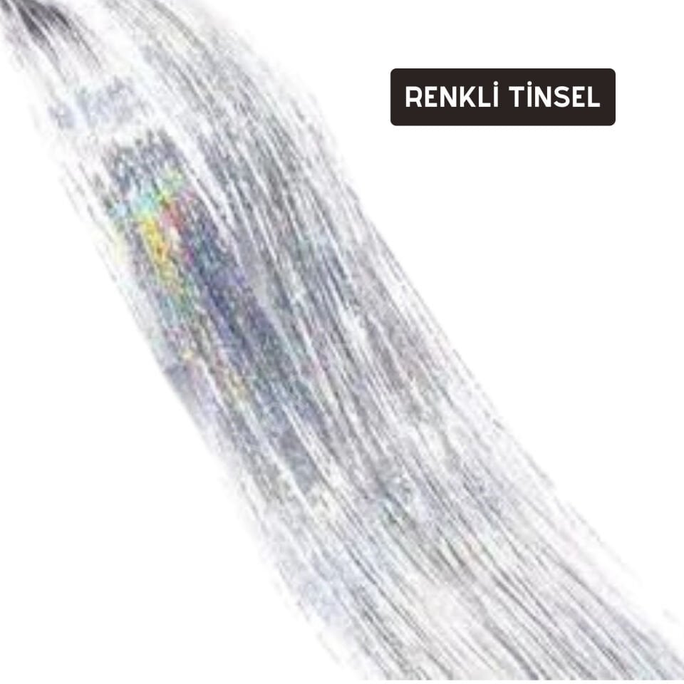 Renkli tinsel simli saç aksesuarı gelin teli 10'lu paket