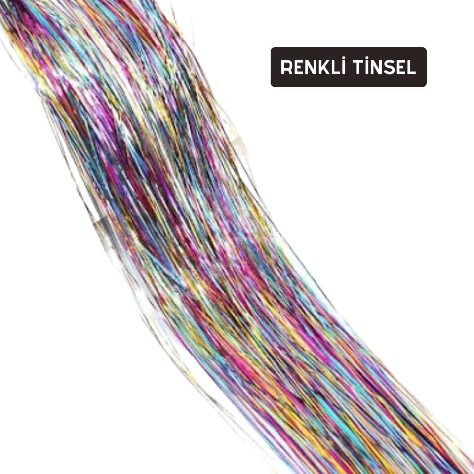 Renkli tinsel simli saç aksesuarı gelin teli 10'lu paket