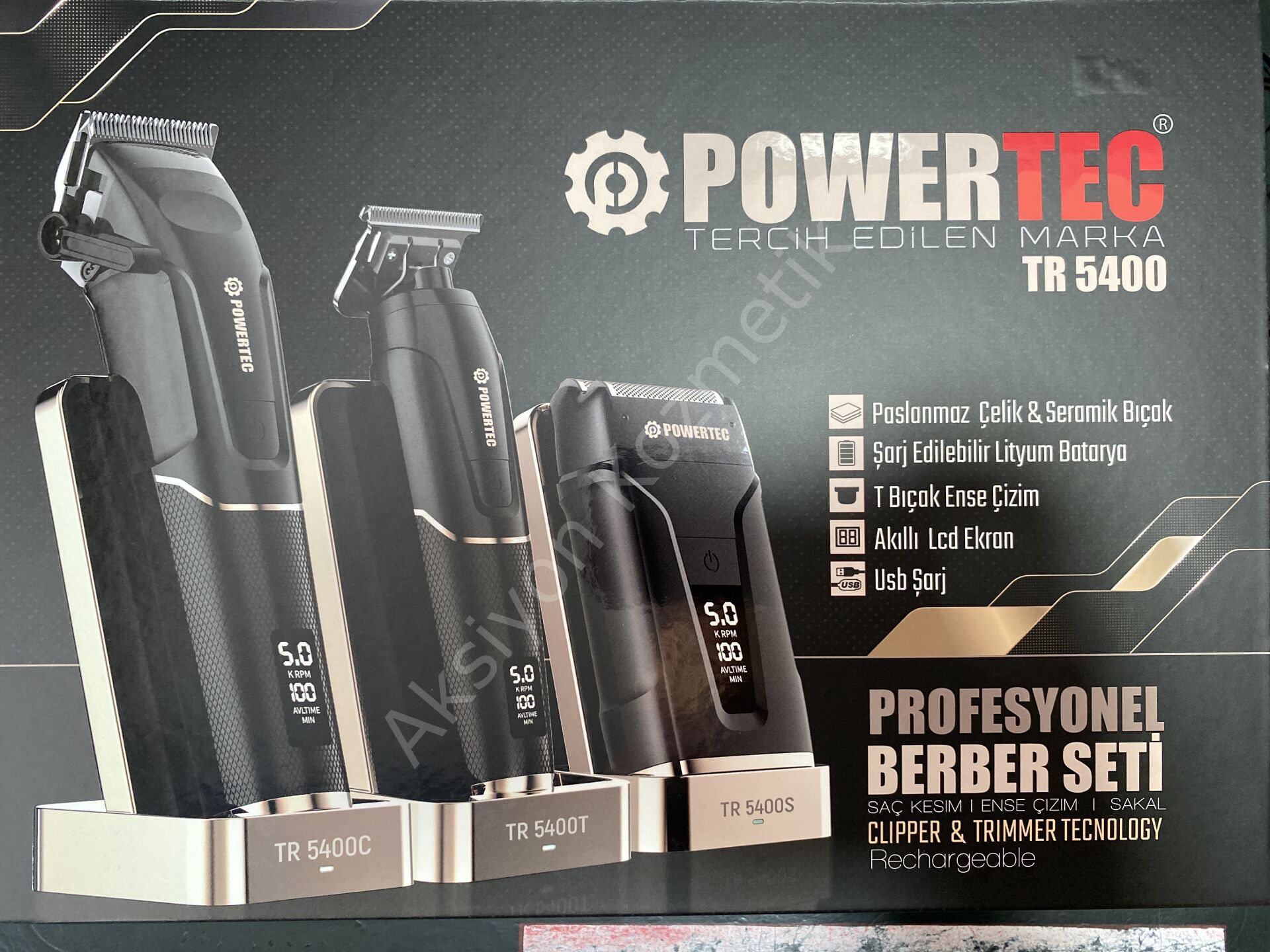 POWERTEC 3’lü tıraş seti (sakal-saç-günlük tıraş) Powertec