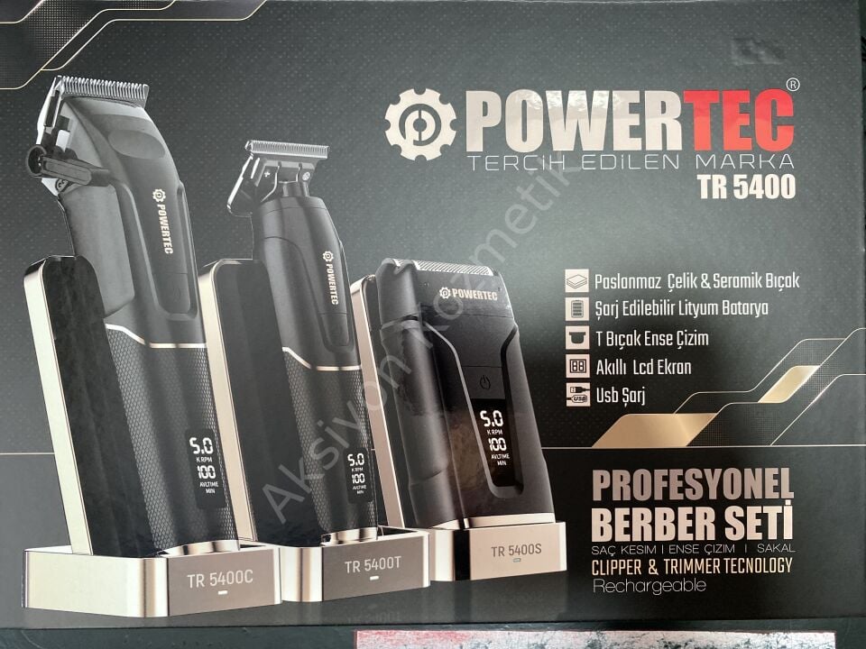 POWERTEC 3’lü tıraş seti (sakal-saç-günlük tıraş) Powertec